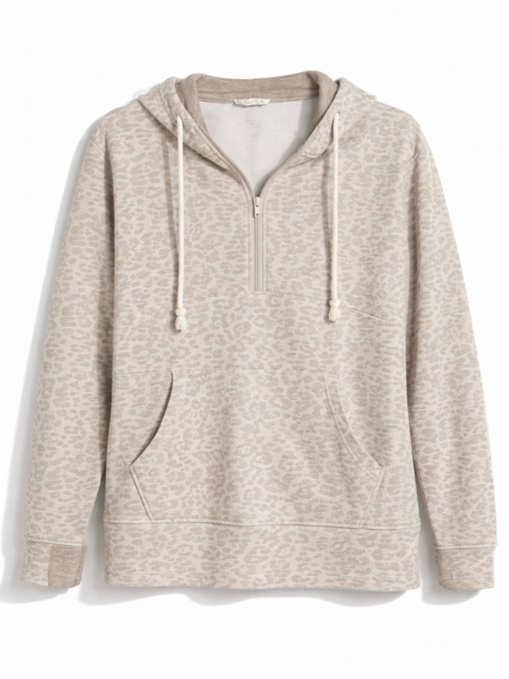 Vanilla Bay Leopard Print Hoodie Half Zip Cozy Neutral Pullover Small